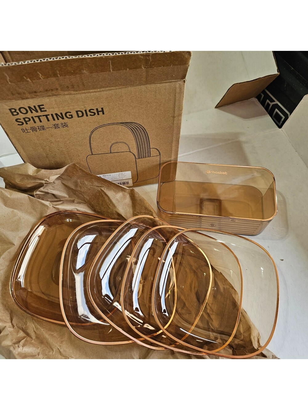 Amber plastic divided dish set
